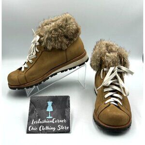 Merrell Women's Tan Suede Lace-Up Faux Fur Lined Hiking Winter Boots Sz 8 3111
